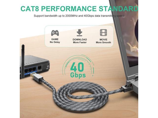 SNANSHI 150 ft Ethernet Cable, CAT 8 Heavy Duty 26AWG Nylon Braided High Speed Cat8 Network LAN Patch Cord, 40Gbps 2000Mhz SSTP Double Shielded...