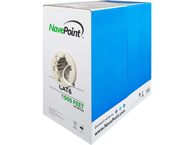 NavePoint Cat6 (CCA), 1000ft, White, Solid Bulk Ethernet Cable, 550MHz, 23AWG 4 Pair, Unshielded Twisted Pair (UTP)