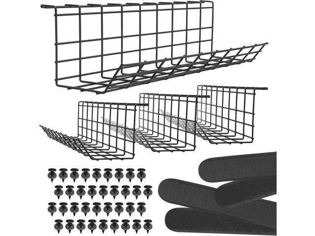 Under Desk Cable Tray, Cord Organizer for Wire, Cord Management, Under Desk, Wire Holders - Black Tray - Set of 4X 17