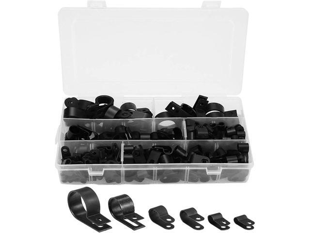 Orgrimmar 200 Pcs Black Nylon Plastic R-Type Cable Clamps 3/16' 1/4' 3/8' 1/2' 3/4' 1' Clips Fasteners Assortment for Cable Conduit