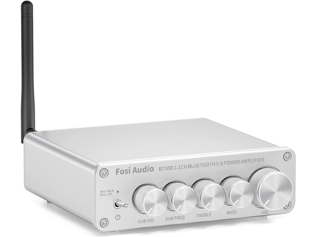 Fosi Audio BT30D-S Bluetooth 5.0 Stereo Audio Receiver Amplifier 2.1 Channel Mini Hi-Fi Class D Integrated Amp 50 Watt x2+100 Watt for Home Outdoor...