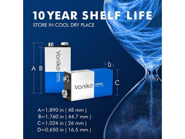 Voniko Lithium Batteries 9 Volt 2 Pack 9V Lithium Batteries Long Life Smoke Detector Batteries 10 Years Shelf Life - 9 Volt Battery for Smoke...