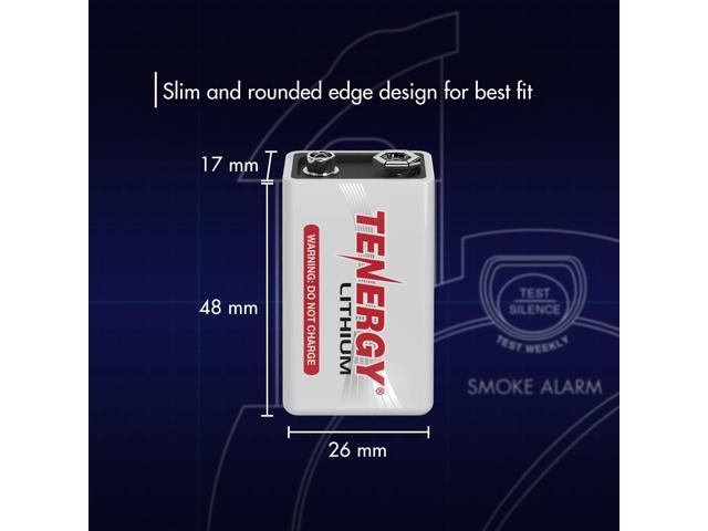 Tenergy 9V Lithium Batteries, 1200mah Non-Rechargeable Batteries, 10 Years Shelf Life Lithium 9 Volt Batteries, 2 Pack