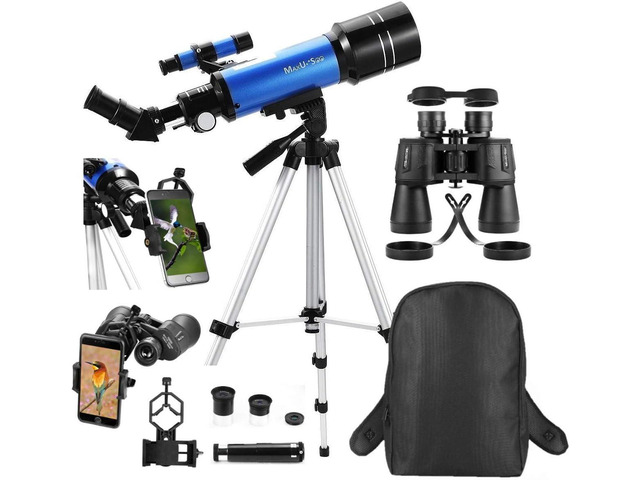 Travel Telescope with Backpack - 70mm Refractor Telescope & 10X50 HD Binoculars Bak4 Prism FMC Lens for Moon Viewing Bird Watching Sightseeing