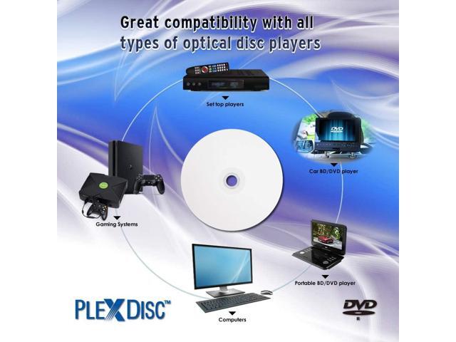 PlexDisc 95079 DVD-R 4.7GB 16X White Inkjet Hub Printable - 100pk Spindle Frustration Free Packaging, 100 Disc