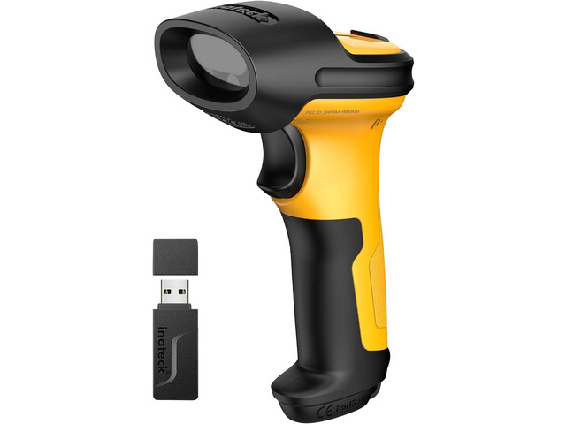 Inateck Barcode Scanner, Wireless Scanner, 2.4 GHz Adapter, 2600mAh Battery, 60M Range, Automatic Scanning, P6