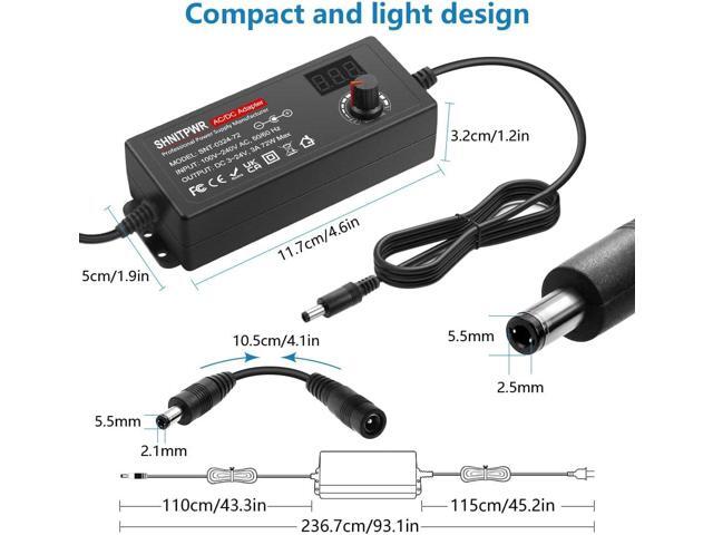 SHNITPWR 3V ~ 24V 3A 72W Power Supply Adjustable DC 3V 5V 6V 9V 12V 15V 16V 18V 19V 20V 24V Variable Universal AC/DC Adapter 100V-240V AC to DC...