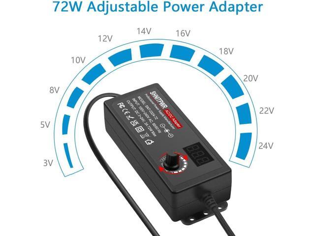 SHNITPWR 3V ~ 24V 3A 72W Power Supply Adjustable DC 3V 5V 6V 9V 12V 15V 16V 18V 19V 20V 24V Variable Universal AC/DC Adapter 100V-240V AC to DC...