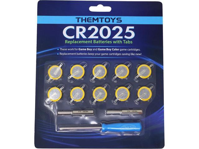 Tabbed CR2025 Batteries 10-pack, 2025 Battery Gameboy Cartridge Battery CR2025 Battery Tabs Solder, Color GBC CR2025 3v Lithium Battery, CR2025...