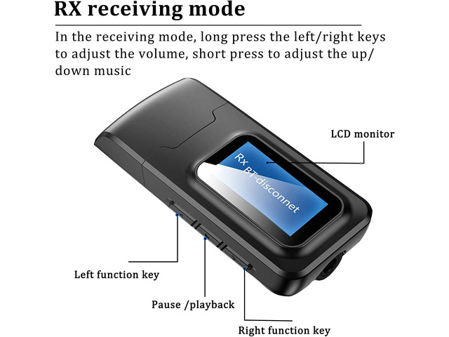 USB Bluetooth 5.0 Audio Transmitter Receiver with LCD Display, 2 in 1 Portable Visualization Bluetooth Adapter,3.5MM Wireless Bluetooth Adapter for...