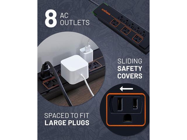 ECHOGEAR ShockBlocker 8 Outlet Surge Protector Power Strip - Slim Design Can Power & Protect Your Entire TV, Office, Or Gaming Setup - Advanced...