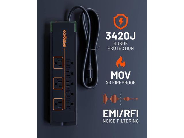 ECHOGEAR ShockBlocker 8 Outlet Surge Protector Power Strip - Slim Design Can Power & Protect Your Entire TV, Office, Or Gaming Setup - Advanced...