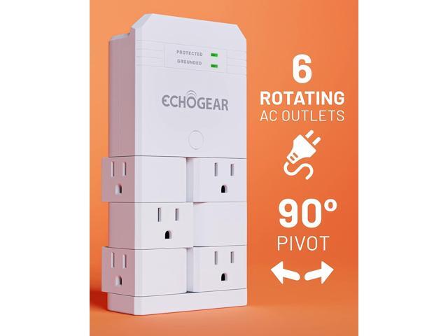 ECHOGEAR On-Wall Surge Protector with 6 Pivoting AC Outlets & 1080 Joules of Surge Protection - Low Profile Design Installs Over Existing Outlets...