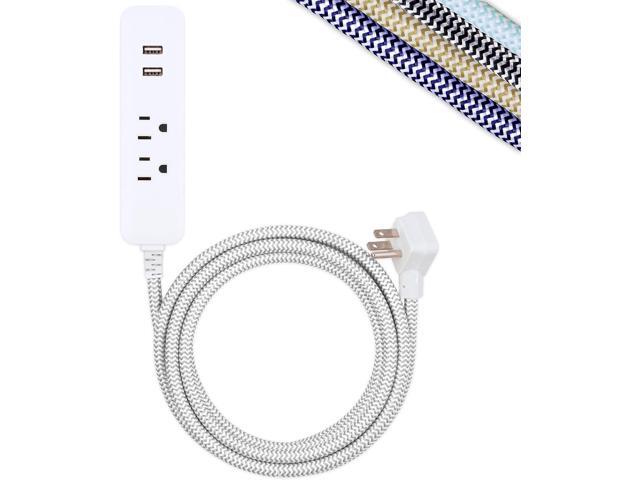 Cordinate Designer USB Charging Station Extension Cord, Power Strip Surge Protector, 2 Outlets, 2 USB Ports, Extra Long 10 Ft Cable with Flat Plug,...