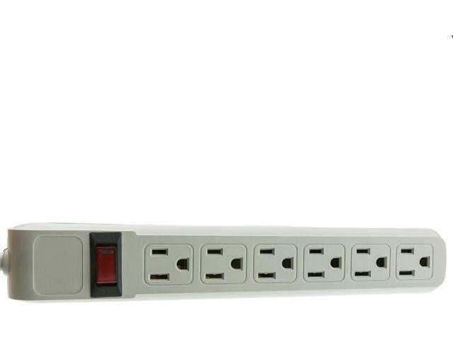 C & E Surge Protector, Flat Rotating Plug, 6 Outlet, Horizontal Outlets, Plastic, Power Cord, 15 Feet, Gray, CNE471650