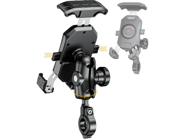 iMESTOU Anti-Theft Motorcycle Phone Mount Bike 1 Ball Phone Holder Handlebar Double Socket Arm Cellphone Holder with Aluminum 1' Ball Base 360...