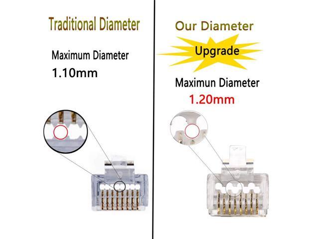 RJ45 23AWG Cat6a Cat6 Connector Gold Plated 8P8C Pass Through Ends UTP Network Plug for Unshielded Twisted Pair Solid Wire & Standard Cables ...