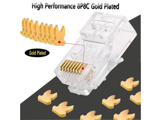 RJ45 23AWG Cat6a Cat6 Connector Gold Plated 8P8C Pass Through Ends UTP Network Plug for Unshielded Twisted Pair Solid Wire & Standard Cables ...