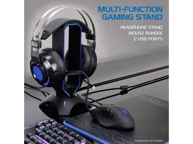 ENHANCE PC Gaming Headset Stand with Mouse Bungee - RGB Headphone Holder, 2 USB Ports, 7 LED Color Modes, Compatible with Desktops, Keyboards,...