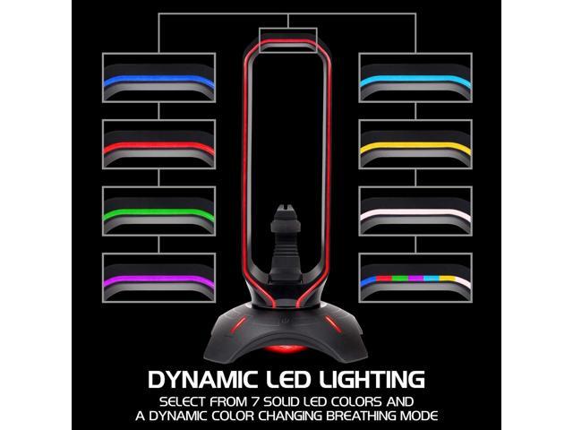 ENHANCE PC Gaming Headset Stand with Mouse Bungee - RGB Headphone Holder, 2 USB Ports, 7 LED Color Modes, Compatible with Desktops, Keyboards,...