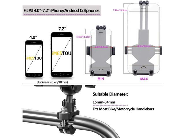 iMESTOU Aluminium Motorcycle Phone Mount U-Bolt Handlebar 1' Ball Stem Cellphone Holder 360 Rotating with Length Width Adjustable Universal for...