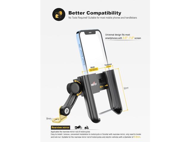Motorcycle Phone Mount, 1S Quick Release Anti Shake Motorbike Phone Holder for 3.5-7.0 Inch Smartphone for Motorcycle Mirror Phone Mount with 360°...