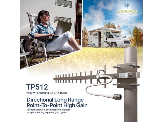 Yagi WiFi Antenna 2.4GHz (15dBi) Outdoor Directional Signal (H:30° V:25°) Long Distance Range (High-Gain Weatherproof) Wireless Network (Pole...