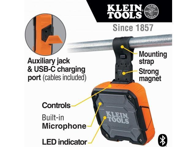 Klein Tools AEPJS2 Bluetooth Speaker With Magnetic Strip and Hook, Rechargeable, Wireless and Aux Capable, Hands Free Capable, 10 Hr Run Time, IP54...