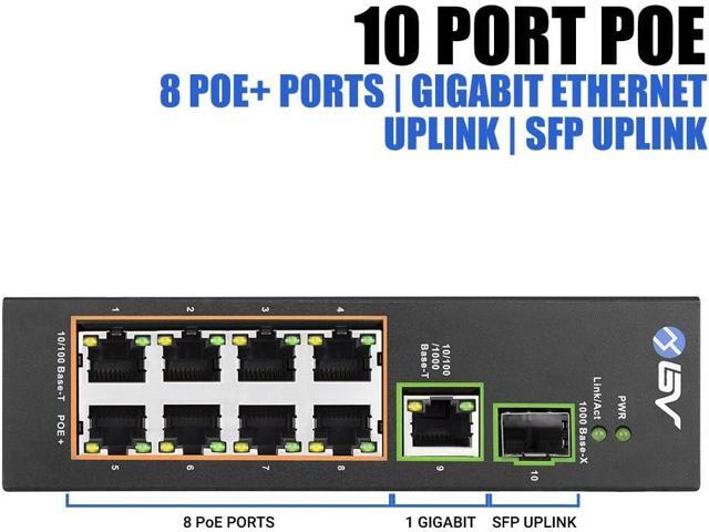 BV-Tech 8 Port PoE Switch with 1 Gigabit Uplink and Industrial DIN Rail - Power Over Ethernet Network Switch for IP Cameras, VoIP Phones, Wireless...