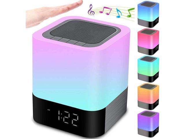 Night Lights Bluetooth Speaker, Alarm Clock Touch Sensor Dimmable Multi-Color Changing Bedside Lamp, MP3 Player, Wireless