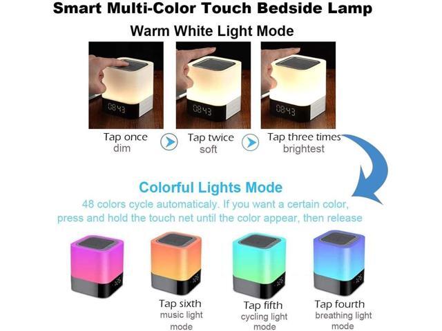 Night Lights Bluetooth Speaker, Alarm Clock Touch Sensor Dimmable Multi-Color Changing Bedside Lamp, MP3 Player, Wireless