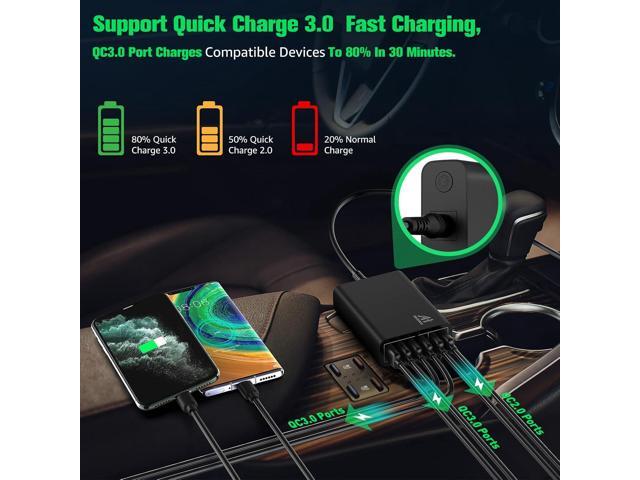 Multi Ports USB Car Charger, 96W 6 Port QC3.0 Fast Adapter Multiple Ports, with Four Quick Charge 3.0 Port, 12V-24V Multi Device Cigarette Lighter...