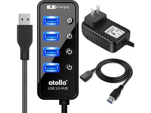 Powered USB Hub Long Cord, atolla USB 3.0 Hub 4 + 1 Data Transfer and Charging Multiport with Power Supply Adapter 15W (5V/3A) and 3.3ft Meter USB...