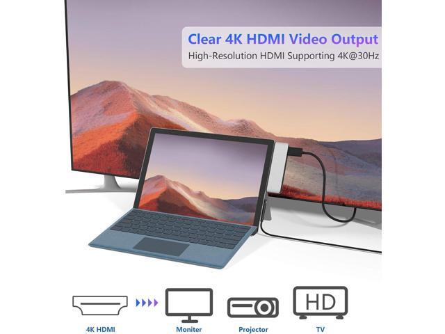 Surface Pro 7 USB C Hub, 6-in-2 Aluminum Surface Pro 2019 Dock with 4K HDMI Adapter+ USB C Audio & Data Transfer Port +2 USB 3.0+SD/TF Card Reader,...
