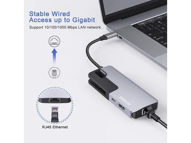 USB C to Ethernet Adapter, USB C Hub with 1Gbps RJ45 Docking Station 4K HDMI, Up to 100W Pd Port, 3 USB 3.0 Ports, Compatible for MacBook Pro,...