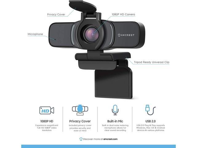 Amcrest 1080P Webcam with Microphone & Privacy Cover, Web Cam USB Camera, Computer HD Streaming Webcam for PC Desktop & Laptop w/Mic, Wide Angle...