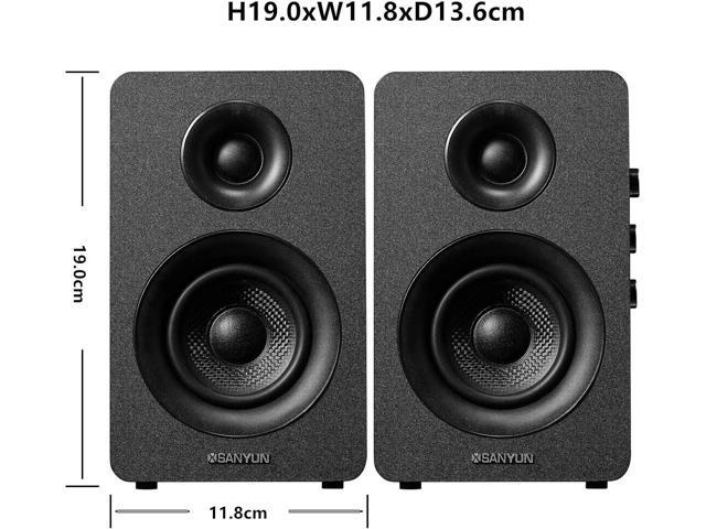 Sanyun SW208 3' Active Bluetooth 5.0 Bookshelf Speakers 60W Carbon Fiber Speaker Unit - Built-in 24bit DAC - Dynamic 3D Surround Sound 2.0...