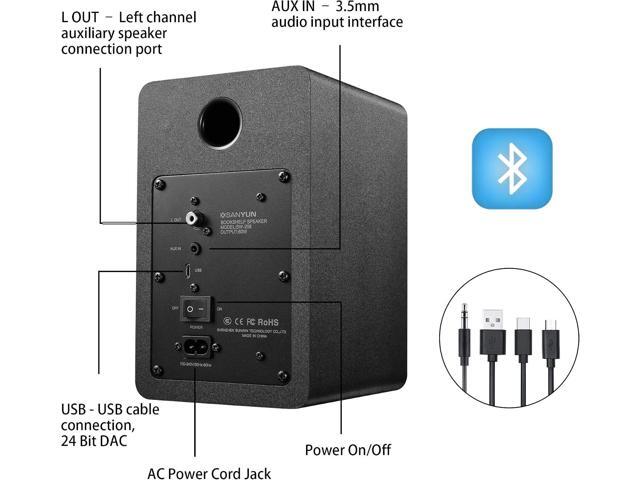 Sanyun SW208 3' Active Bluetooth 5.0 Bookshelf Speakers 60W Carbon Fiber Speaker Unit - Built-in 24bit DAC - Dynamic 3D Surround Sound 2.0...