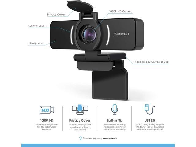 Amcrest 1080P Webcam with Microphone & Privacy Cover, Web Cam USB Camera, Computer HD Streaming Webcam for PC Desktop & Laptop w/Mic, Wide Angle...
