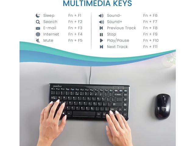 Perixx PERIBOARD-407B US, Wired USB Mini Keyboard with 11 Hot Keys - Glossy Black - US English Layout
