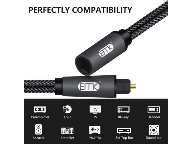 EMK Optical Extension Cable Male to Female Coupler Cord Nylon Braided Jacket 24K Gold-Plated Fiber Digital Extension Adapter Cable for Home Theater...