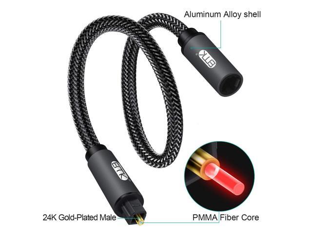 EMK Optical Extension Cable Male to Female Coupler Cord Nylon Braided Jacket 24K Gold-Plated Fiber Digital Extension Adapter Cable for Home Theater...