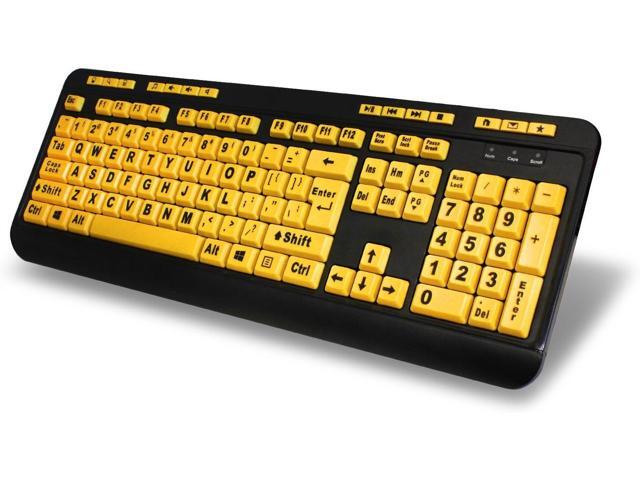 Adesso AKB-132UY - Luminous 4 X Large Print Multimedia Desktop USB Keyboard, Black Yellow