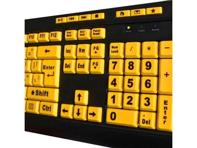 Adesso AKB-132UY - Luminous 4 X Large Print Multimedia Desktop USB Keyboard, Black Yellow