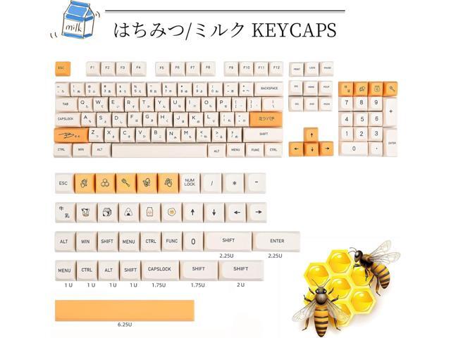 GTSP XDA Honey Milk Keycaps PBT Japanese Bee keycap 140-Key Set for Cherry MX Covers Fullsize 60% 65% 75% KeyboardXDA/Honey Milk
