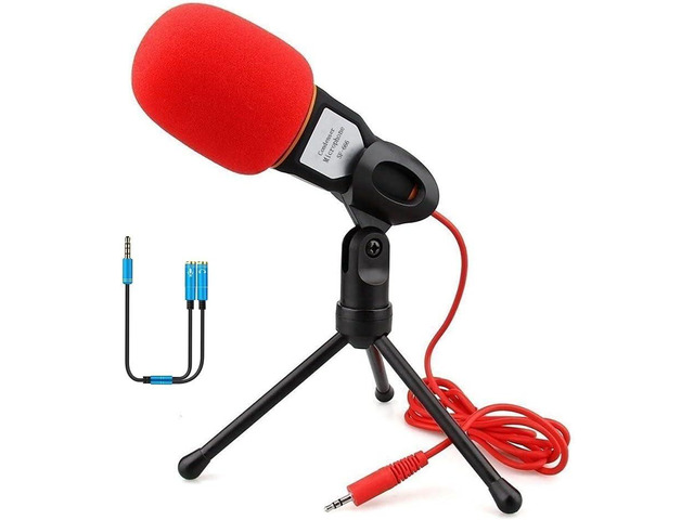 Computer Microphone,Condenser Microphone,3.5MM Plug and Play Omnidirectional Mic with Desktop Stand for Gaming,YouTube Video,Recording...