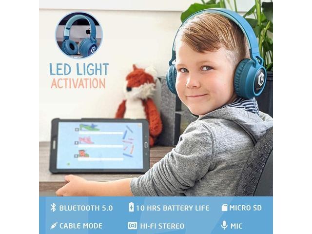 PowerLocus Bluetooth Headphones for Kids, Wireless Bluetooth Headphones, Kid Headphones Over Ear with LED, Foldable Headset with Mic,Volume...