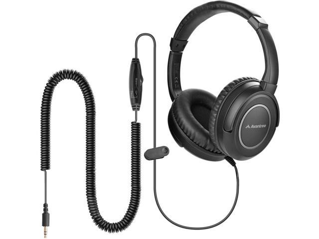 Avantree HF039 Long Coiled Cord Headphones for TV and PC with Volume Control, Stero/Mono Control,16.4 Feet / 5M Extended Range Cable, 3.5mm AUX...