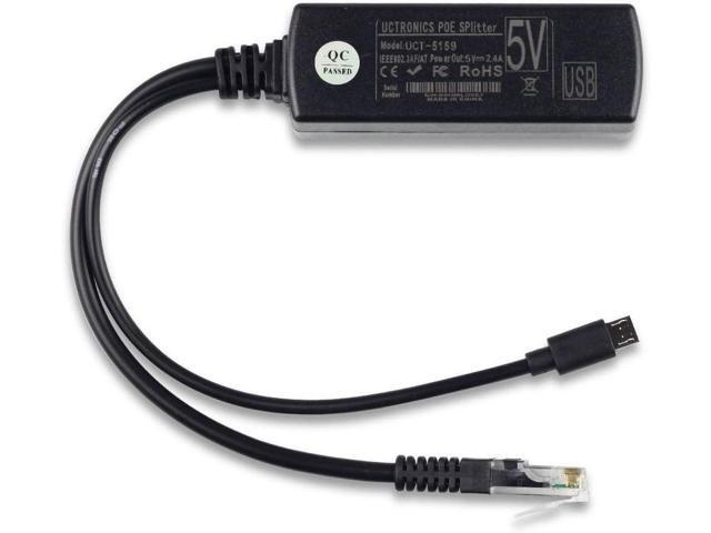 UCTRONICS IEEE 802.3af Micro USB Active PoE Splitter Power Over Ethernet 48V to 5V 2.4A for Tablets, Dropcam or Raspberry Pi 2/3B+ (48V to 5V 2.4A)