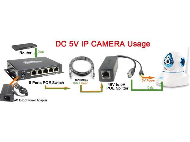 DC 5V 2.4A Active PoE Splitter Power Over Ethernet 802.3af 5.5x2.1mm